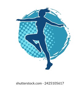 Silhouette of slim female doing exercise. Silhouette of a sporty woman doing gym workout pose. 