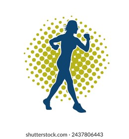 Silhouette of slim female doing exercise. Silhouette of a sporty woman doing gym workout pose. 