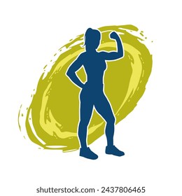 Silhouette of slim female doing exercise. Silhouette of a sporty woman doing gym workout pose. 