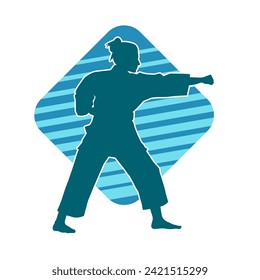 Silhouette of a slim female doing martial art pose. Silhouette of a martial art woman in action pose.