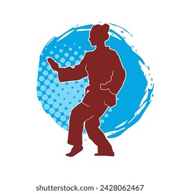 Silhouette of a slim female doing martial art pose. Silhouette of a martial art woman in action pose.