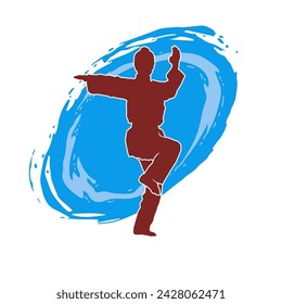 Silhouette of a slim female doing martial art pose. Silhouette of a martial art woman in action pose.