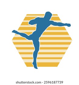 Silhouette of a slim female doing martial art pose. Silhouette of a martial art woman in action pose.