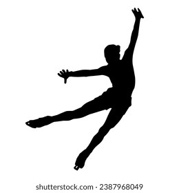 Silhouette of a slim female ice skate gymnastic dancer in action pose.