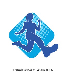 Silhouette of a slim female jump pose. Silhouette of a casual woman jumping