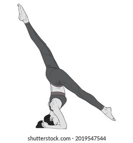 Silhouette of slim girl practicing yoga isolated on white background. Concept of healthy life and natural balance between body and mental development. Full length