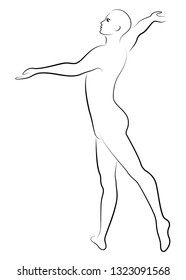 Silhouette Of A Slim Guy, Male Ballet Dancer. The Dancer Has A Beautiful Slim Figure, A Strong Body. Vector Illustration.