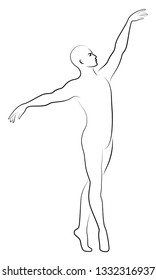 Silhouette Of A Slim Guy, Male Ballet Dancer. The Dancer Has A Beautiful Slim Figure, A Strong Body. Vector Illustration.