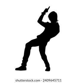 Silhouette of a slim male in dance pose. Silhouette of a man dancing.