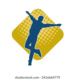 Silhouette of a slim male in dance pose. Silhouette of a man dancing.