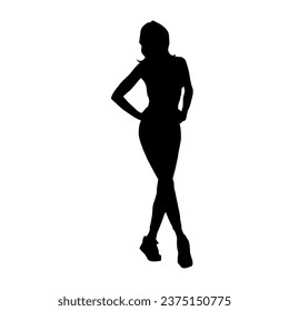 Silhouette of a slim or slender woman model in pose. 