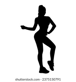 Silhouette of a slim or slender woman model in pose. 