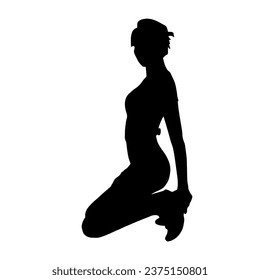 Silhouette of a slim or slender woman model in pose. 