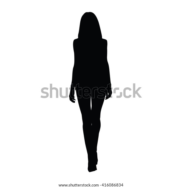 Silhouette Of Slim Tall Woman Front View Vector Silhouette Of Sexy Girl Catwalk Long Legs 