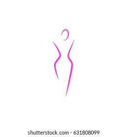 Silhouette of a slim woman body logo mockup, the abstract health feminine svelte figure of a young girl pink lines art, template of a female emblem for a spa or diet.