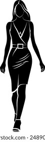 Silhouette of Slim Woman In Dress. Vector monochromatic illustration 