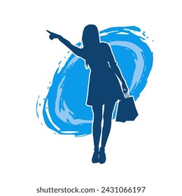 Silhouette of a slim young woman carrying shopping bags.