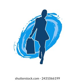 Silhouette of a slim young woman carrying shopping bags.