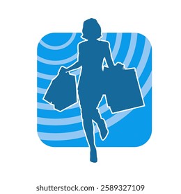 Silhouette of a slim young woman carrying shopping bags.