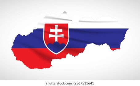 Silhouette of Slovakia map filled with the Slovak flag design, symbolizing national pride, cultural heritage, and geographic identity.  
