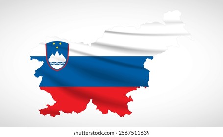 Silhouette of Slovenia map filled with the Slovenian flag design, symbolizing national pride, cultural heritage, and geographic identity.  
