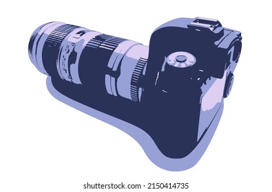 silhouette of a SLR camera with a zoom lens on a white background	