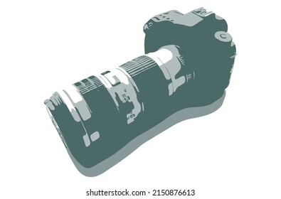 silhouette of a SLR camera with a zoom lens on a white background	