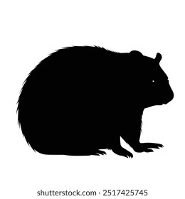 A silhouette of a small animal, possibly a rodent, emphasizing its rounded shape and features.