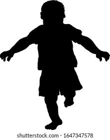 Silhouette of a small boy with big head running around. Vector illustration. 