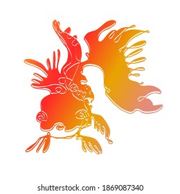Silhouette of small cartoon gradient colored goldfish drawn by hand isolated on white. Doodle animal design element for baby clothes printing, packaging, wrapping paper, wallpaper, childens goods.