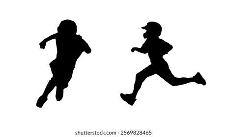 silhouette of a small child baseball player running