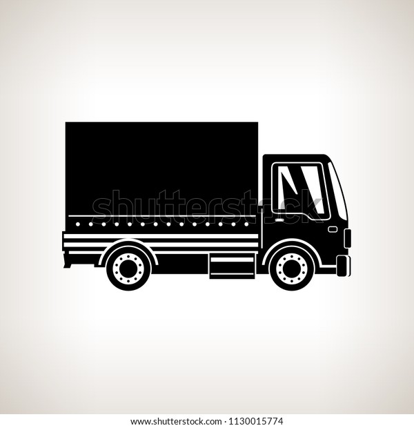 Silhouette Small Covered Truck Isolated on\
Light Background , Transport Services and Logistics, Shipping and\
Freight of Goods, Vector\
Illustration
