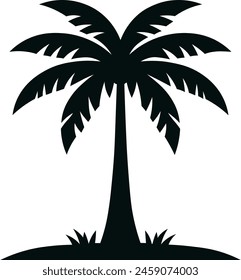 Silhouette of a small island with a coconut tree. Tropical landscape and beach illustration