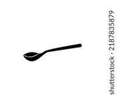 Silhouette small spoon. Teaspoon. Closeup view. Healthy eating. Black white traditional design. Kitchen utensils. Cartoon sketch graphic draft. Flat style. Vector.
