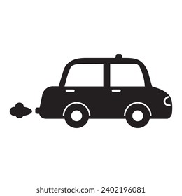 The silhouette of a small taxi or police car on a white background. The vehicle icon is a side view. Vector isolated stencil illustration