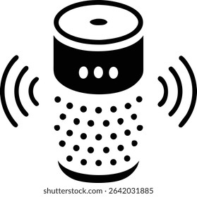 Silhouette of a smart speaker with wave icon representing voice assistant technology