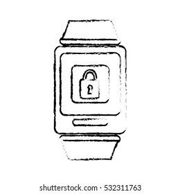 silhouette of smart watch with padlock icon on screen over white background. wearable technology devices design. vector illustration