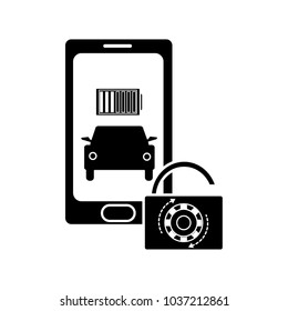silhouette smartphone battery with car and padlock security
