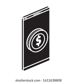 silhouette of smartphone device with coin isolated icon vector illustration design