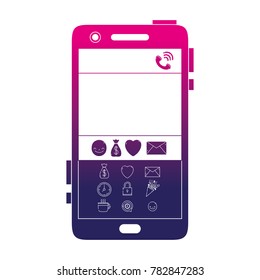 silhouette smartphone technology with chat emojis design