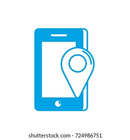 silhouette smartphone technology with location map symbol
