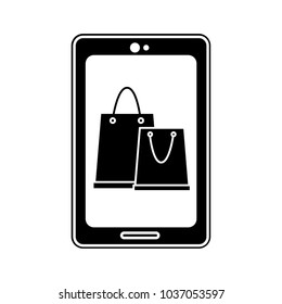 silhouette smartphone technology with online shopping bag