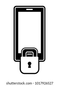 silhouette smartphone technology with padlock security protection