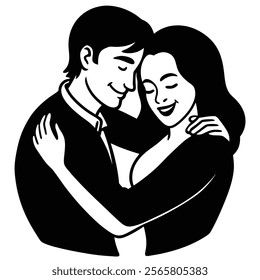 Silhouette of smiling couple in affectionate embrace