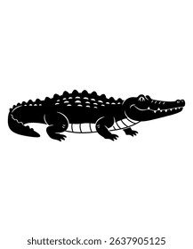 Silhouette of a smiling crocodile, a simple black and white illustration
