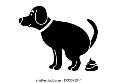 Silhouette Smiling Happy Pet Pooping In Toilet. Cute Symbol Vector Illustration Isolated On White Background. Clean Up After Your Dog Poop, Excrement , Feces, Poo. Design For Park, Banner, Sign, Icon.