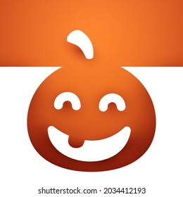 Silhouette smiling pumpkin in modern abstract minimalistic style. Creative flat 3d background for holiday banner, cover, card. Halloween paper cut vector illustration.