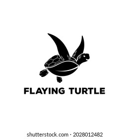 silhouette of a smiling turtle swimming logo design vector illustration