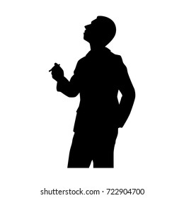 Silhouette smoking businessman on white background