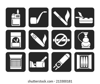 Silhouette Smoking and cigarette icons - vector icon set